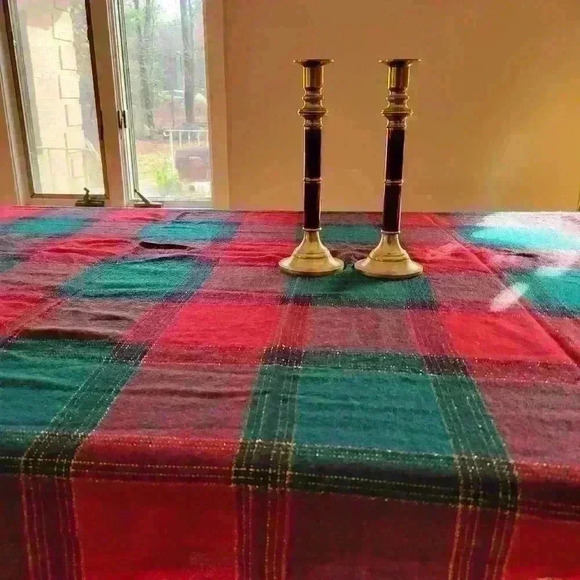Red and Green Plaid Tablecloth-57x 80 - Picture 2 of 3